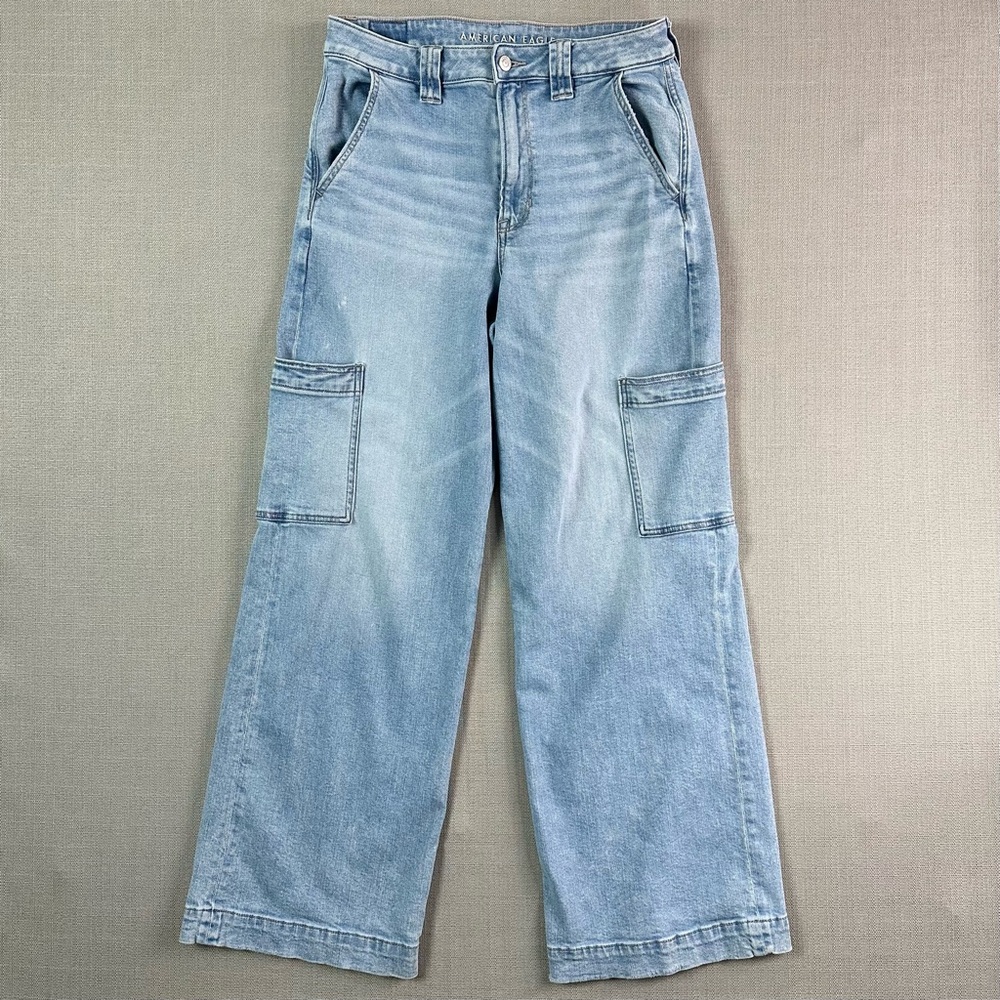 American Eagle Super High Rise Baggy Wide Leg Jeans 8 Reg